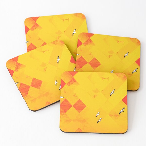 Item preview, flying birds with red and yellow geometric pixel pattern background designed and sold by Mrvell.