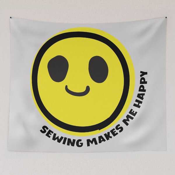 Item preview, Sewing makes me happy smile yellow face tailors seamstress dressmaker fashion designer gift merch designed and sold by MetalicBabe.