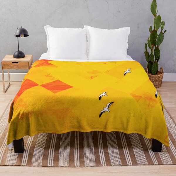 Item preview, flying birds with red and yellow geometric pixel pattern background designed and sold by Mrvell.