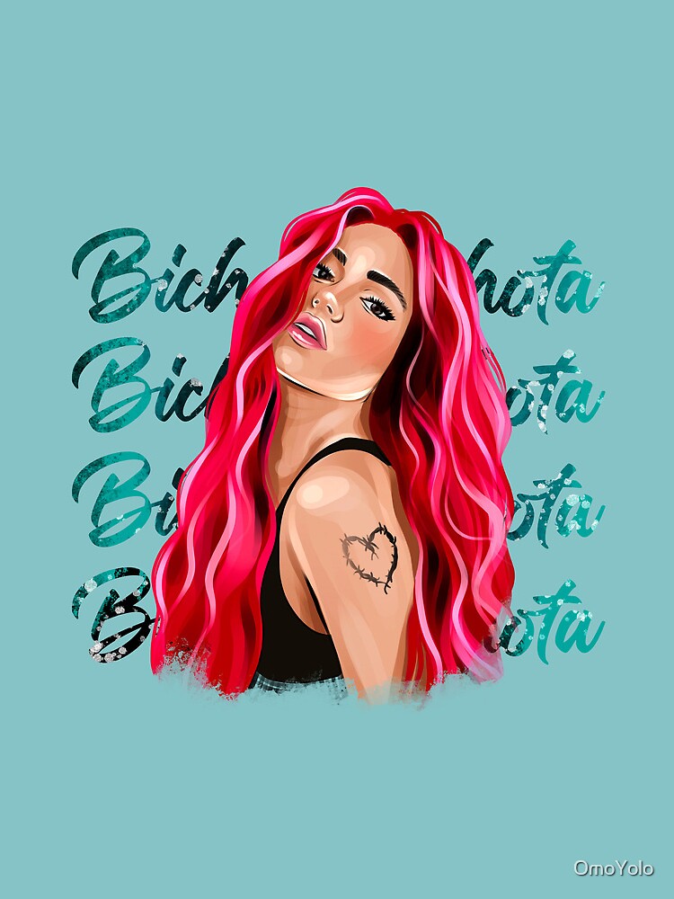 Disover New look Karol G with Red Hair Illustration with Bichota Words on the background Drawstring Bag