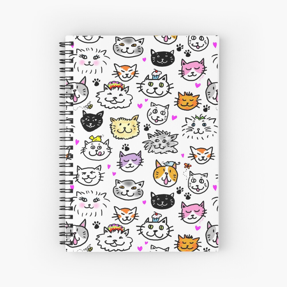  Whimsical Cat  Faces Pattern  Spiral  Notebook by ArtVixen 