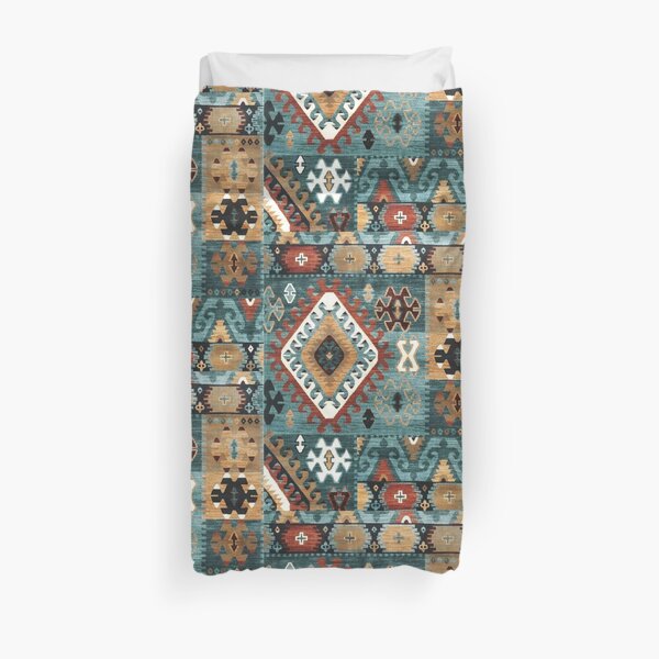 704, Tribal, Geometric, Diamond Shapes Brown Hue Duvet Cover