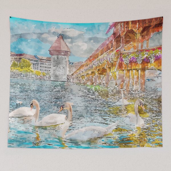 Item preview, Lucerne Switzerland Watercolor Illustration designed and sold by KawaiiTops.
