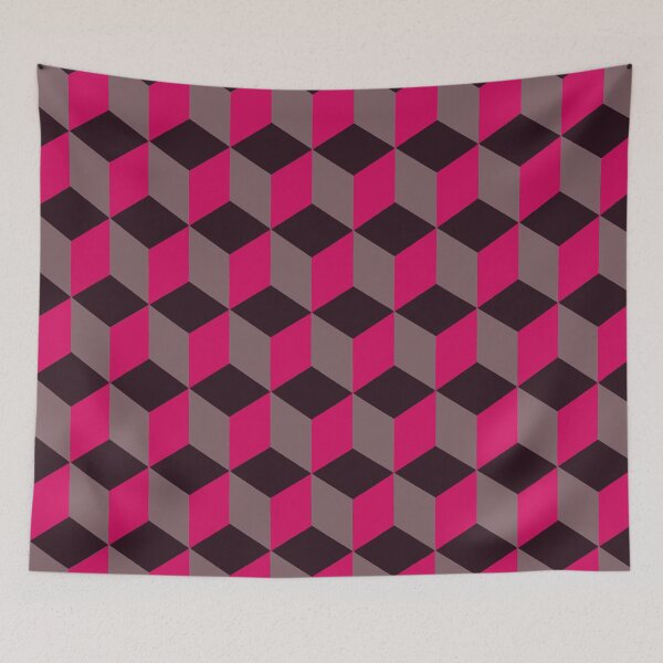 Item preview, Isometric Cube Pattern Pink Grey Black Geometric Art Cut Out designed and sold by taiche.