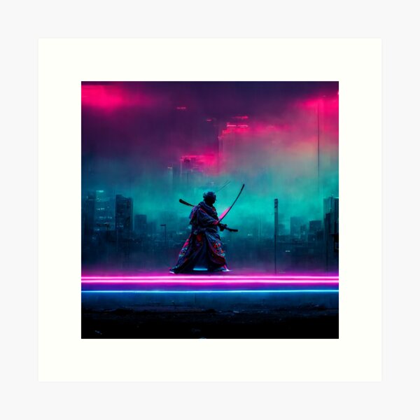 Item preview, Neon Cyberpunk Samurai Fighting designed and sold by CyberStreetArt.