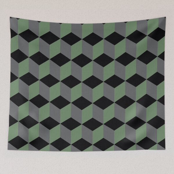 Item preview, Isometric Cube Pattern Green Grey Black Geometric Art Cut Out designed and sold by taiche.