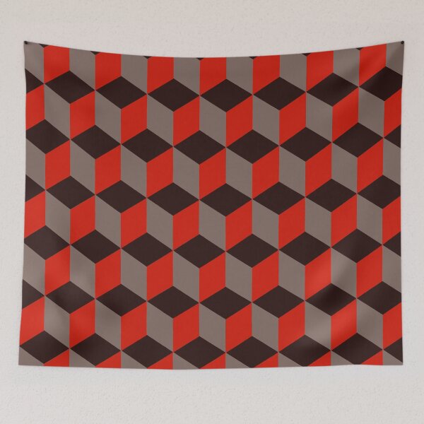 Item preview, Isometric Cube Pattern Red Grey Black Geometric Art Cut Out designed and sold by taiche.