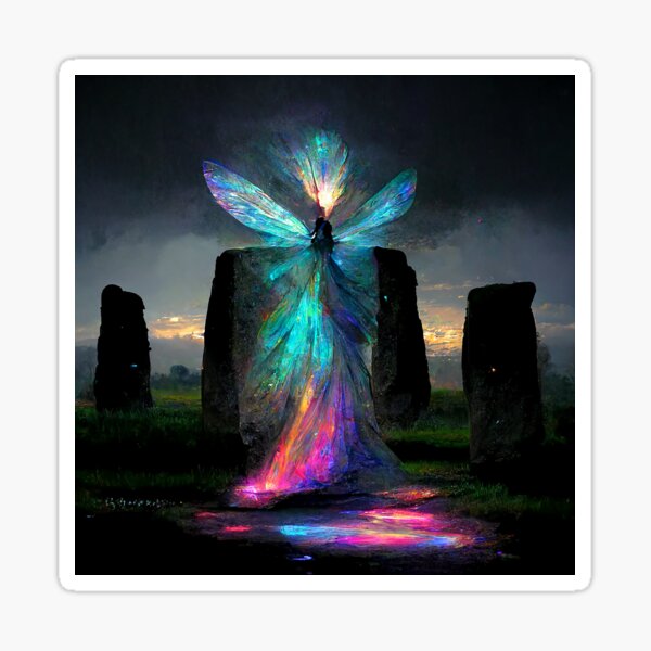 Item preview, Iridescent energy fairy amongst ancient standing stones designed and sold by fairyfreak.