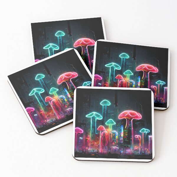 Item preview, Neon mushroom city designed and sold by KarmicMushroom.