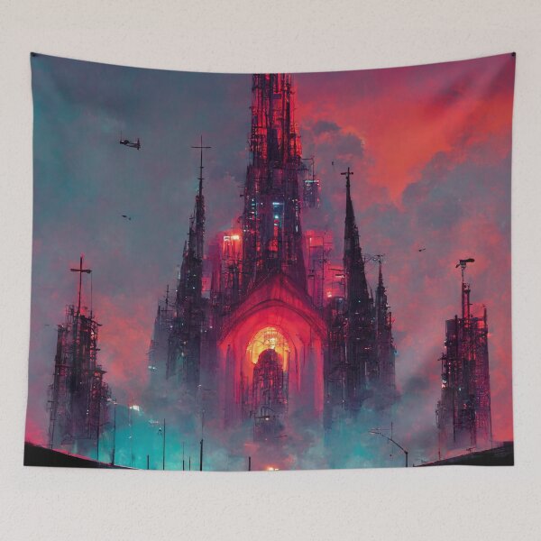 Item preview, Cyberpunk Cathedral In Sunset designed and sold by CyberStreetArt.