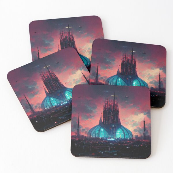 Item preview, Neon Cyberpunk Cathedral Sunset designed and sold by CyberStreetArt.