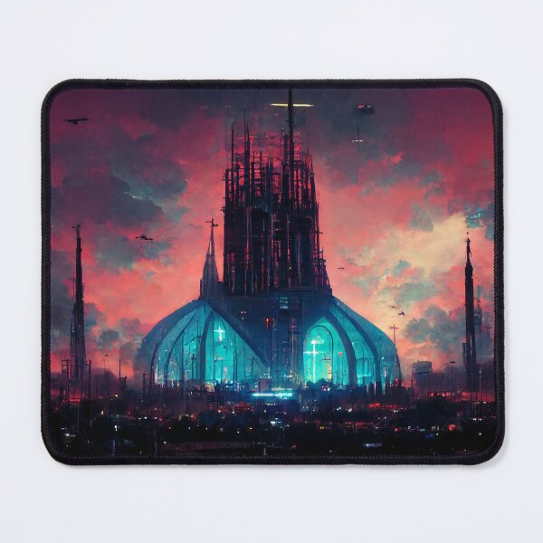 Item preview, Neon Cyberpunk Cathedral Sunset designed and sold by CyberStreetArt.