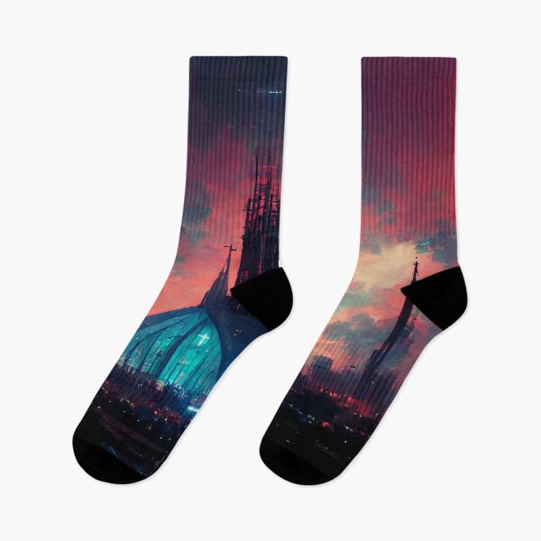 Item preview, Neon Cyberpunk Cathedral Sunset designed and sold by CyberStreetArt.
