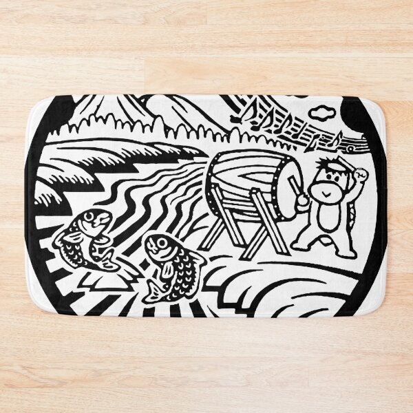 Item preview, Mythical creature playing drum on manhole in Japan - Black designed and sold by mattraski.