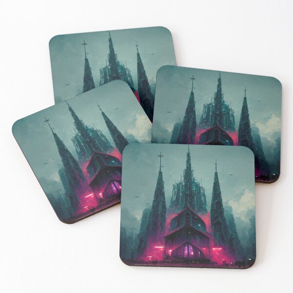 Item preview, Cyberpunk Neon Cathedral at Dawn designed and sold by CyberStreetArt.