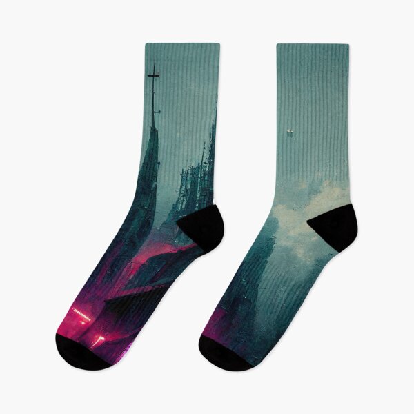 Item preview, Cyberpunk Neon Cathedral at Dawn designed and sold by CyberStreetArt.