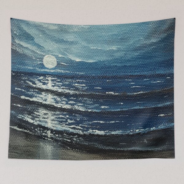 Item preview, Sea at night in the moonlight painted on canvas by Anke Franikowski designed and sold by Anke Franikowski.