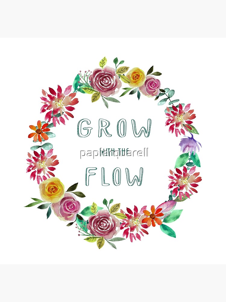 Florale Typografie in Wasserfarben - Grow with the Flow von papierquarell
