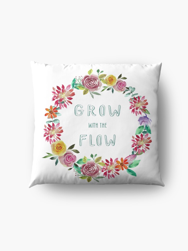 Alternative Ansicht von Florale Typografie in Wasserfarben - Grow with the Flow Bodenkissen