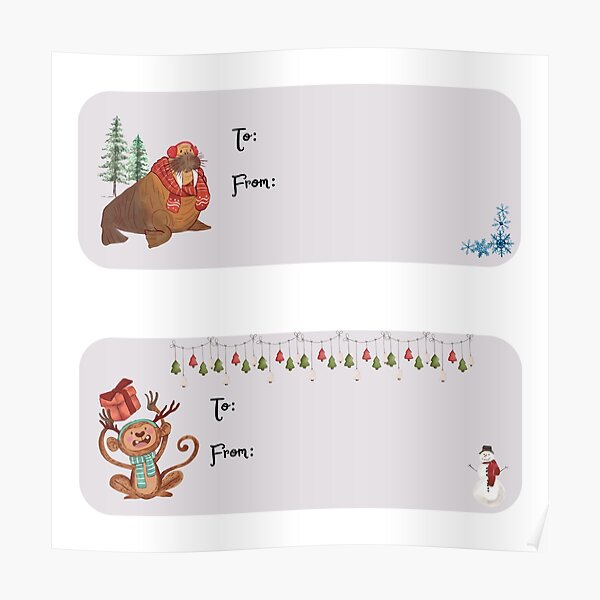 Cute Watercolor Wild Animals Christmas Present Labels Holiday Gift