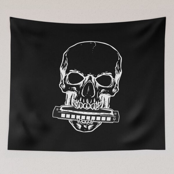 Item preview, Harmonica Skull Instrument Blues designed and sold by MooonTees.