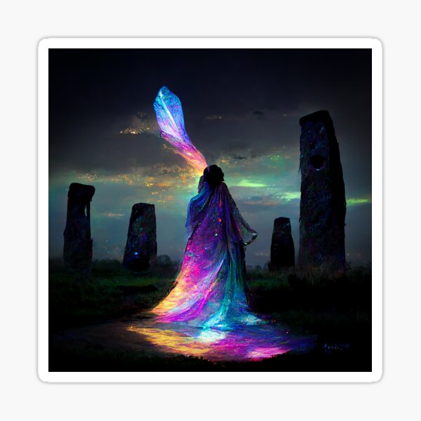 Iridescent energy fairy amongst ancient standing stones 1 Sticker