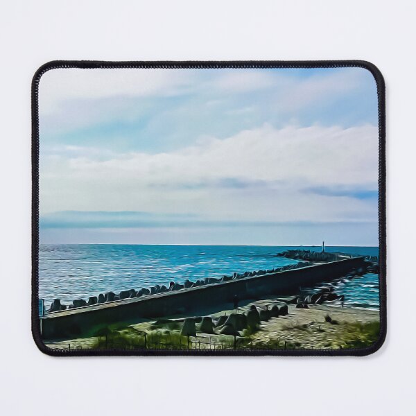 Item preview, Pier with concrete breakwaters. Seascape, glare on the water of the Baltic Sea, rays of light designed and sold by EvgeniiV.