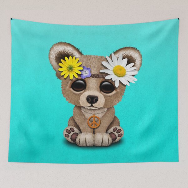 Item preview, Cute Baby Bear Cub Hippie on Blue designed and sold by JeffBartels.