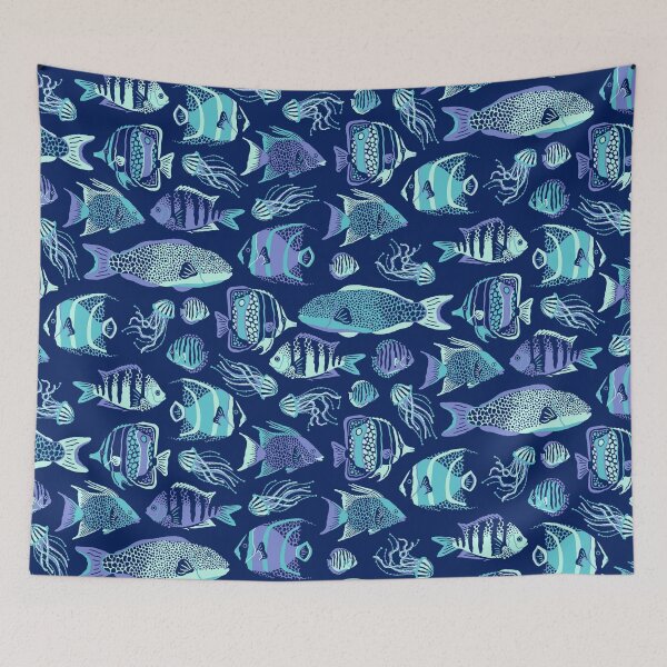 Item preview, Navy Blue Funky Fishes designed and sold by Carolina Diaz.