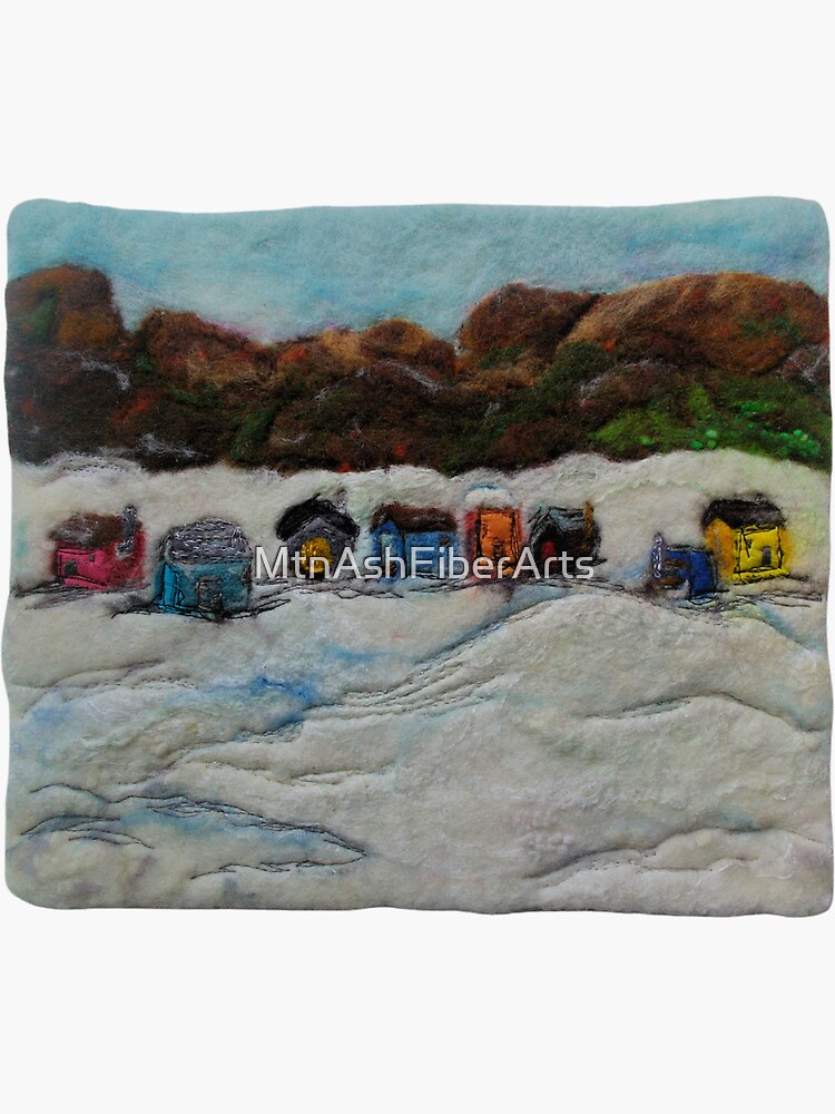 "Ice Fishing, Lake Bernard Fiber Art" Sticker for Sale by MtnAshFiberArts | Redbubble