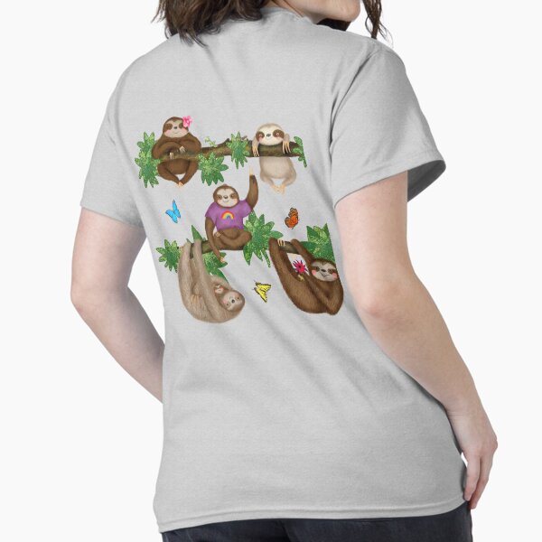 Cute Sloths and Butterflies in a Forest (Purple) Classic T-Shirt