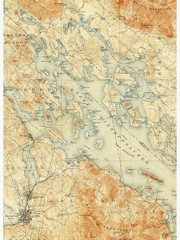 Vintage Map Of Lake Winnipesaukee 1907 Art Print By BravuraMedia   Flat,750x,075,f Pad,750x1000,f8f8f8.u1 