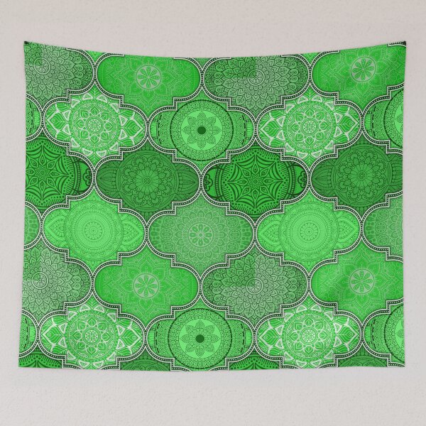 Item preview, Shades of Green Hue Colorful Ethnic Indian Abstract Floral Tiles pattern designed and sold by Art-by-Geoff.