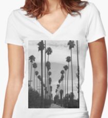 Vintage Black & White California Palm Trees Photo Fitted V-Neck T-Shirt