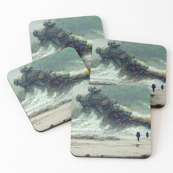 Item preview, Destroyed Mecha in the Surf designed and sold by mikelovesrobots.