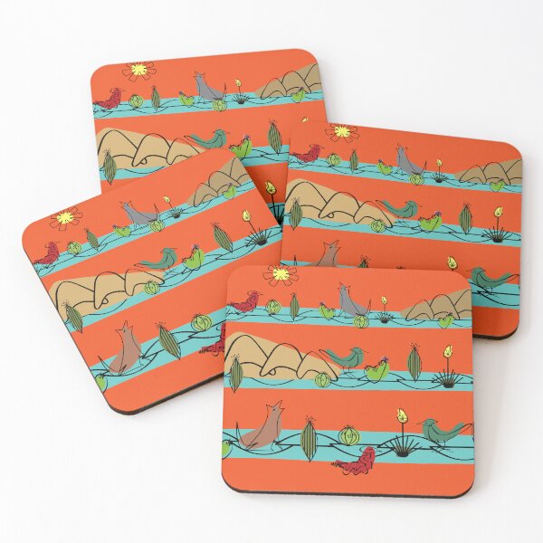 Item preview, Desert MidMod - Aqua on Red Orange designed and sold by bmfabricdesigns.
