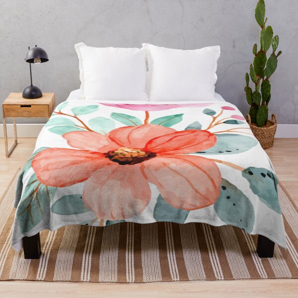 Item preview, watercolor pink and green flowers designed and sold by Abidar12.