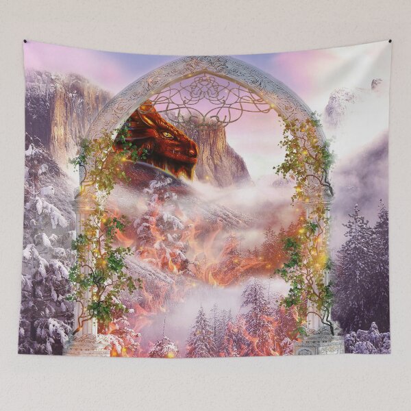 Item preview, Sunset Mountain Red Dragon in Forest Flames  designed and sold by Kim Andrews.