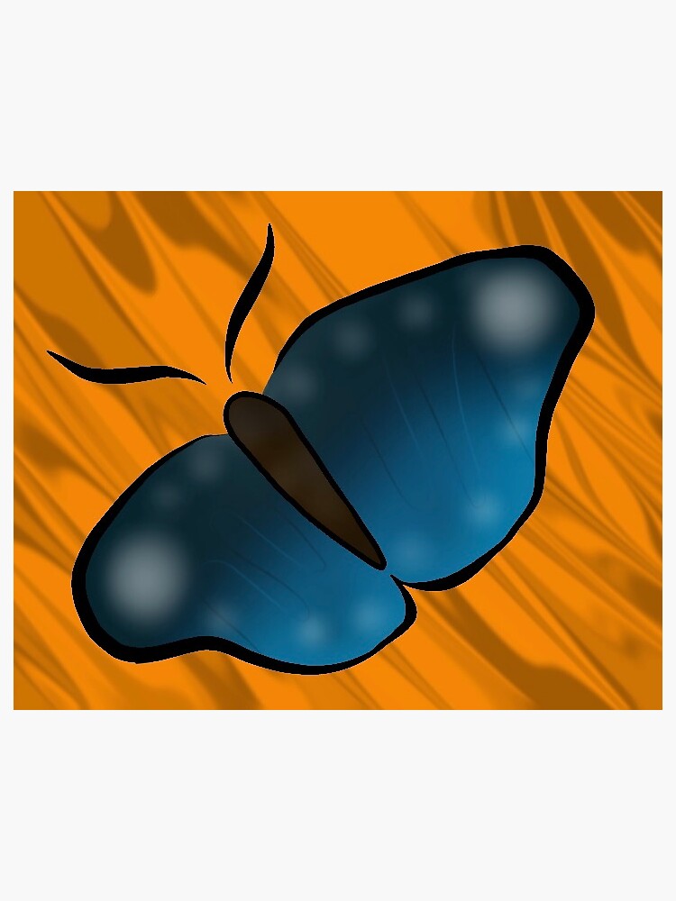 "Blue Butterfly (white spots) (orange & brown groovy)" Sticker for Sale