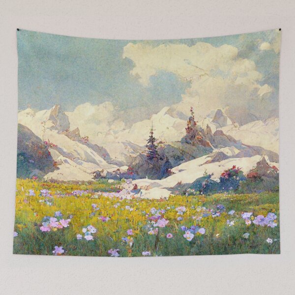 Item preview, Mountain landscape with meadow and flowers designed and sold by cyberdreams-art.