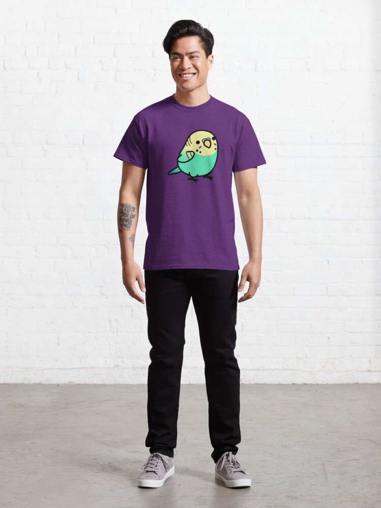 Thumbnail 3 of 7, Classic T-Shirt, Chubby Sky Blue Yellow-headed Budgie designed and sold by birdhism.