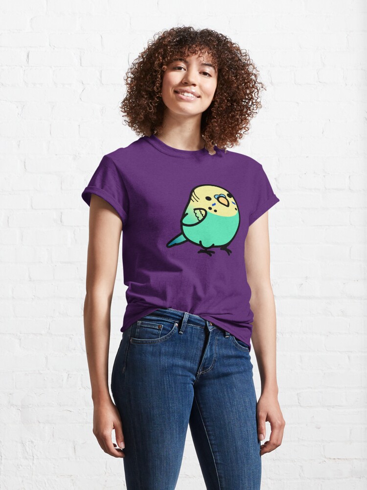 Thumbnail 4 of 7, Classic T-Shirt, Chubby Sky Blue Yellow-headed Budgie designed and sold by birdhism.