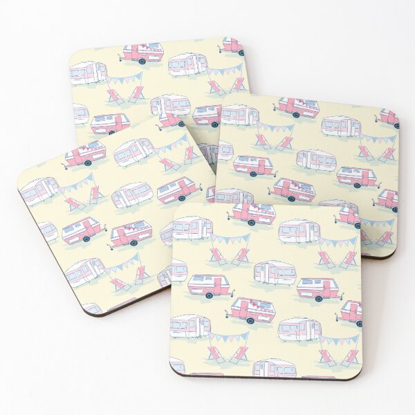 Item preview,  Vintage caravans in pink and yellow designed and sold by Superdoodledo.
