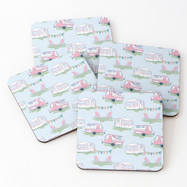 Item preview, Vintage caravans in pink, green and blue designed and sold by Superdoodledo.