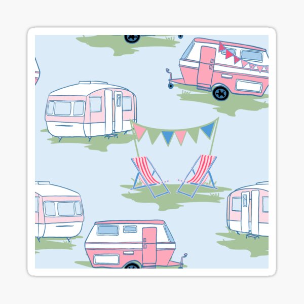 Vintage caravans in pink, green and blue Sticker