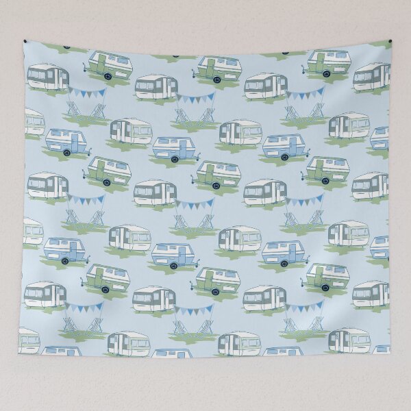 Item preview, Vintage caravans in green and blue designed and sold by Superdoodledo.