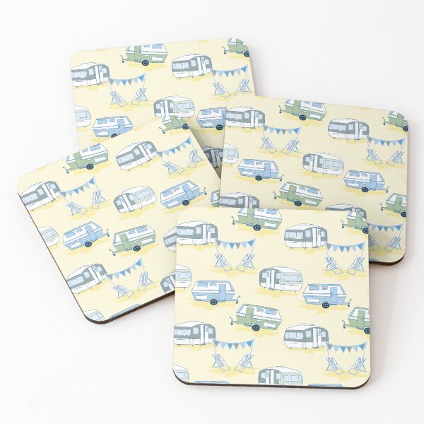 Item preview, Vintage caravans in yellow, green and blue designed and sold by Superdoodledo.