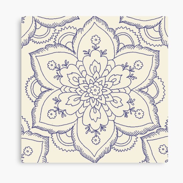 Vintage navy blue ivory elegant floral mandala Canvas Print