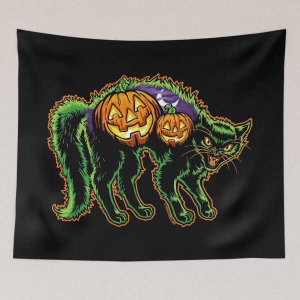 Item preview, Halloween Retro Black Cat and Pumpkins Scene designed and sold by ctkrstudio.