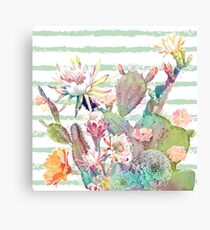 Watercolor cactus, floral and stripes design Canvas Print